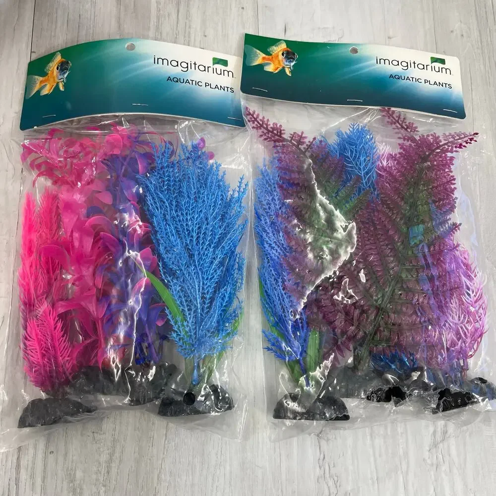 13-Piece Fish Tank Decor Bundle Tiki Palm Tree Vibrant Plants Tropical Bright